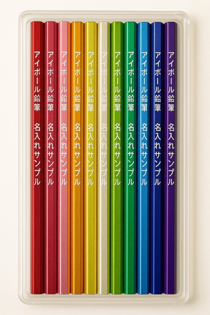 アイボール鉛筆 メタリック六角鉛筆 名入れサンプル AI生成イメージ(レインボーカラー12本セット)